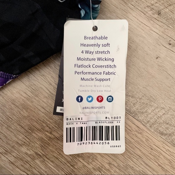 🌺 Balini Sports Mona V Back Floral Blue Active Tank Size XS NWT - Picture 9 of 10